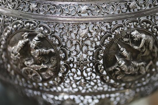 A late 19th century unusual Burmese reticulated silver bowl, 37 oz.